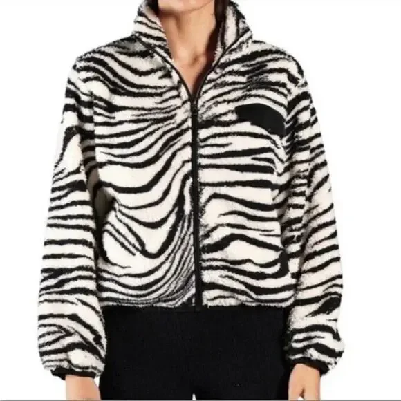 NWT - Plush X Revolve Teddy Bear Jacket NWT Women’s Small Zebra Black - Picture 2 of 3